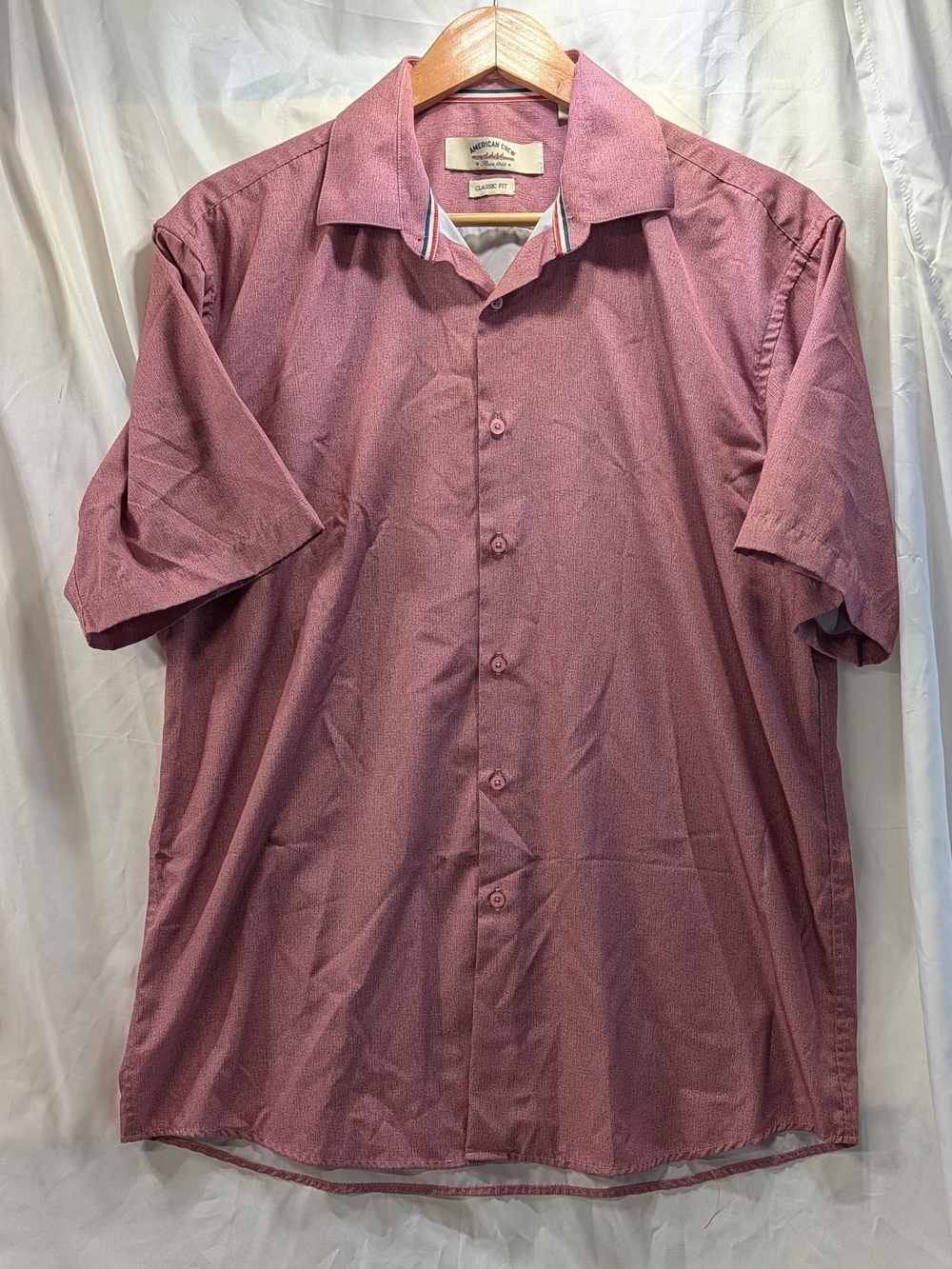 American Crew Classic Fit Men's Short-Sleeve Button-Up Shirt  Light Red Size M